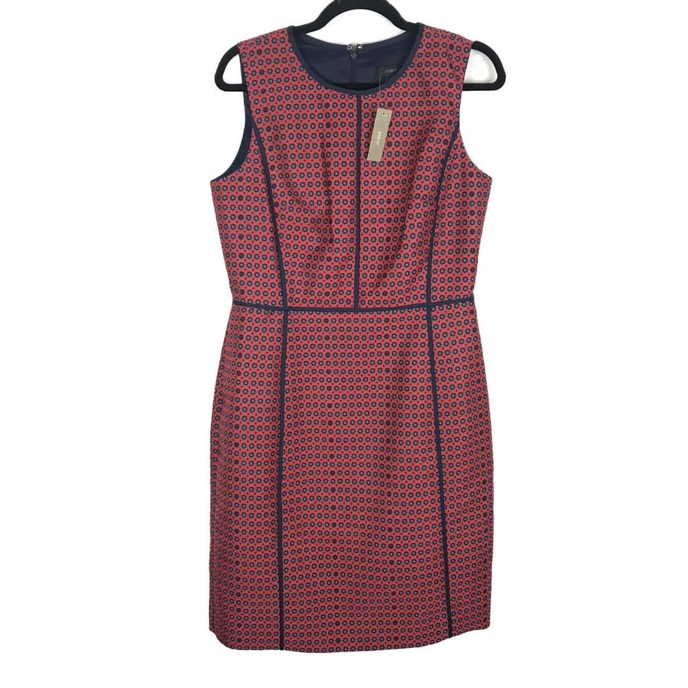 NWT J.Crew Sheath Dress Crimson Foulard Geo Print